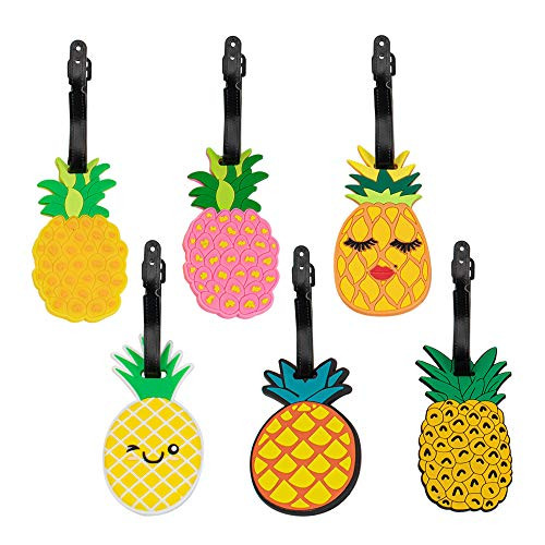 Framendino 6 Pack Fruit Pineapple Bag Luggage Tags Silicone Travel ID Labels Tag Name Card Holders for Suitcase