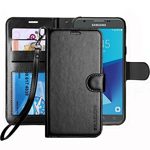 Galaxy J7 V   J7 Perx   J7 Sky Pro   J7 Prime   J7 2017   Galaxy Halo Case ERAGLOW Luxury PU Leather Wallet Flip Protective Case Cover with Card Slots and Stand for Samsung Galaxy J7 2017  Black
