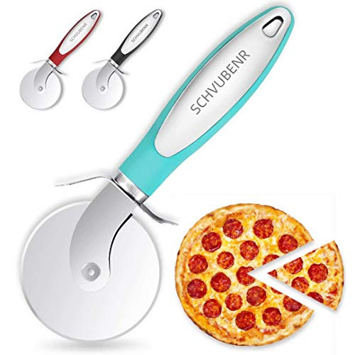 SCHVUBENR Premium Pizza Cutter - Stainless Steel Pizza Cutter Wheel - Easy to Cut and Clean - Super Sharp Pizza Slicer - Dishwasher Safe - Handles Large and Small Pizza - Corte De Pizza Blue