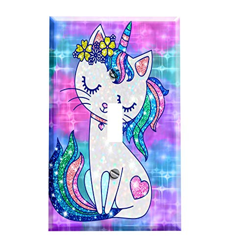 Pretty Glittery Caticorn Unicorn Switch Plate Cover