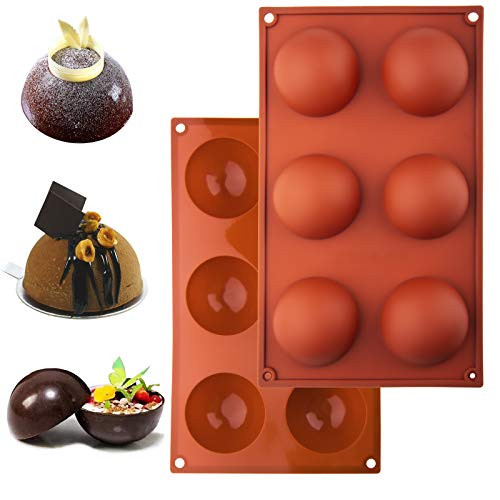 2PCS Large 6 Holes Semi Sphere Silicone Mold for Making Hot Chocolate Bomb Cake Jelly Dome Mousse Pudding 2.5 Inches Hemisphere Silicone Molds