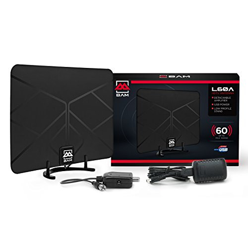BAM 60-Mile Digital HD TV Antenna - Indoor OTA  Over The Air  VHF UHF Amplified HDTV Receiver
