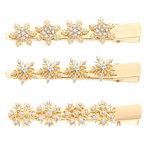 Christmas Snowflake Hair Pin Hairpin Sparkling Rhinestone Winter Snowflake Alligator Hair Clip Xmas Holiday Party Hair Barrette Hair Accessories For Women Girls  gold
