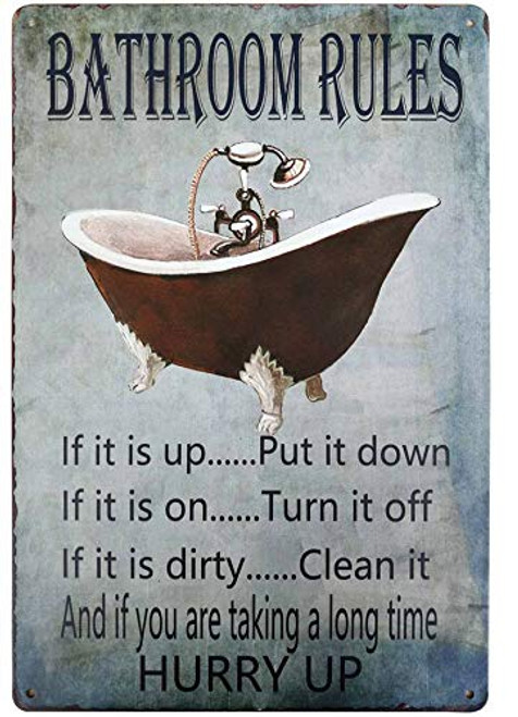 PXIYOU Rustic Bathroom Rules Tub Icon Vintage Tin Sign Farmhouse Bathroom Art Wall Plaque Country Home Decor 8X12Inch