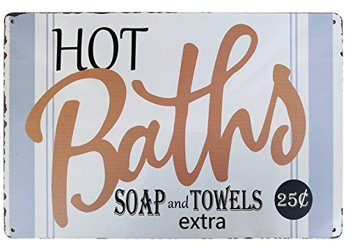 PXIYOU Rustic Hot Baths Vintage Metal Sign Farmhouse Bathroom Wall Art Country Farmhouse Home Decor Sign 8X12Inch