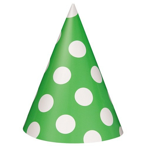 Lime Green Polka Dot Party Hats, 8ct