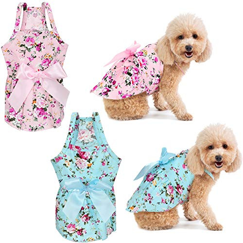 2 Pieces Dog Bowknot Floral Dress Cute Rosette Dog Sundress Dog Princess Dress for Small Pet Puppy Dogs and Cats Pink and Blue 2 Pieces Dog Bowknot Floral Dress Cute Rosette Dog Sundress Dog Princess Dress for Small Pet Puppy Dogs and Cats Pink and Blue
