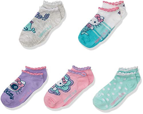 Hello Kitty girls Hello Kitty 5 Pack No Show Casual Sock Blue Aqua Multi Shoe Size 3-8 US