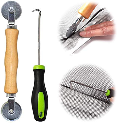 ROUSHUN Rolling Screen Tool Screen Tools for Installing Door Screens Window Spline Roller with Wood Handle and Dia 1.6 inch Steel Wheels