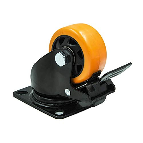 3 inch x 1-1 2 inch Swivel Casters Orange Polyurethane Wheel w Total Lock Brake 400lb ea Precision Sealed Ball Bearing