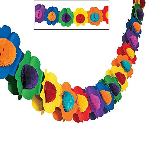 Fun Express Multicolor Tissue Flower Garland Novelty  2-Pack