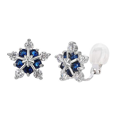 SELOVO Blue Snowflake Crystal Stud Non Pierced Clip On Earrings Cubic Zirconia