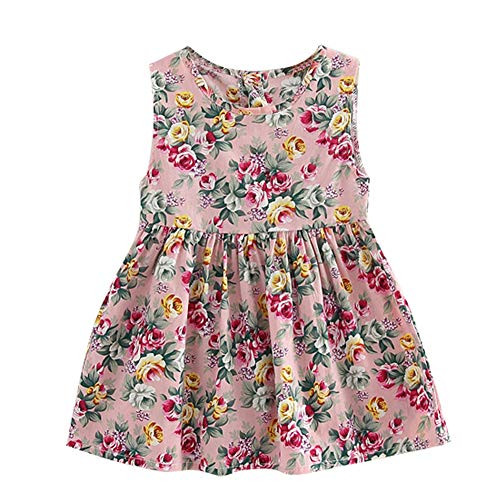 Little Girls Sleeveless Dress Cotton Casual Print Floral Sundress Kids Dresses Pink 5-6 Little Girls Sleeveless Dress Cotton Casual Print Floral Sundress Kids Dresses Pink 5-6