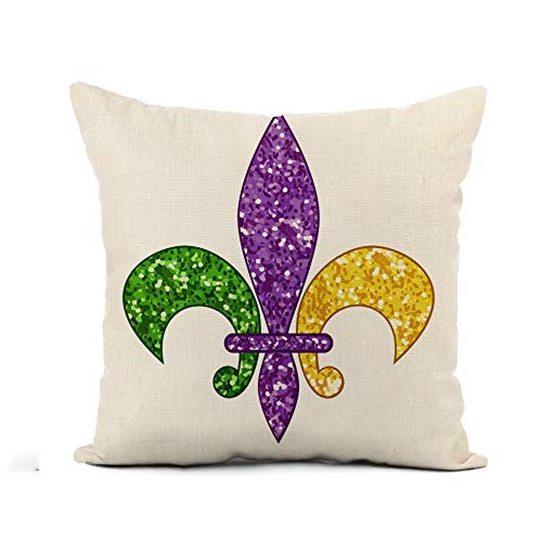 Awowee Flax Throw Pillow Cover Gras Beautiful Fleur De Lis Shimmer Mardi Blank Brocade 18x18 Inches Pillowcase Home Decor Square Cotton Linen Pillow Case Cushion Cover