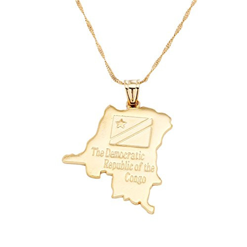 18K Democratic Republic of The Congo National Map Gold Plated DRC Kinshasa Pendant Necklace