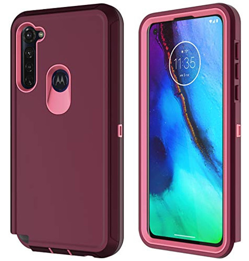 Moto G Stylus Case Moto G Power Case with Built-in Screen Protector Heavy Duty Shockproof Rugged Bumper Protective Cover for Moto G Stylus Moto G Power  Wine Pink