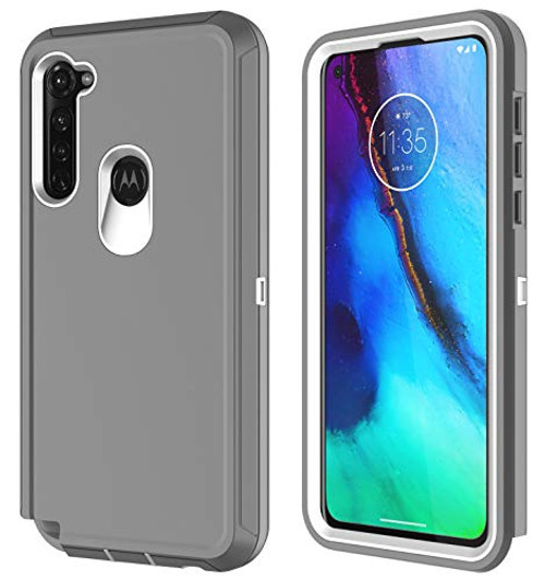 Moto G Stylus Case Moto G Power Case with Built-in Screen Protector Heavy Duty Shockproof Bumper Protective Cover for Moto G Stylus Moto G Power  Grey White