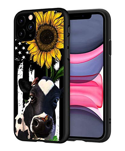 iPhone 11 Case BWOOLL Slim Anti-Scratch Flexible Shock Absorbent Silicone Protective Case Cover for Apple iPhone 11  2019  6.1 inch - American Flag Sunflower and Cow