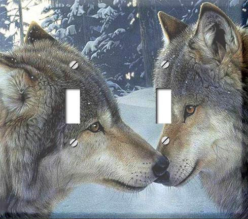 Snow Wolf Kiss Double Toggle Switchplate - Switch Plate Cover