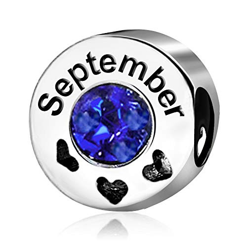 JMQJewelry Brother Father Love Heart Charm Birthday Birthstone September Blue Charms for Bracelets God Halloween Valentine Mothers Day Christmas