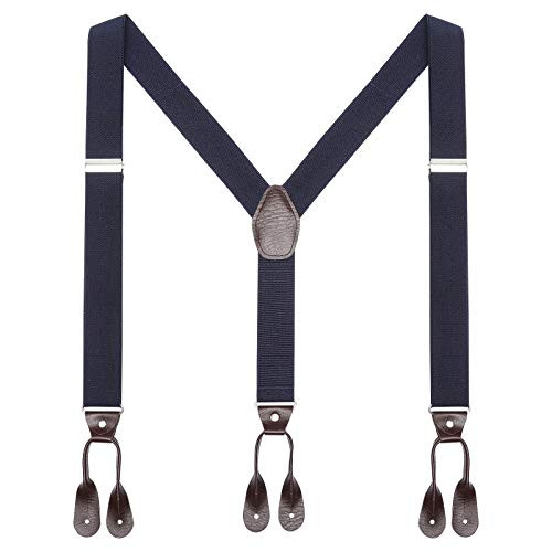 Mens Brown Button End Suspenders - Adjustable Elastic Y Shape Tuxedo Suspender by AWAYTR  Navy blue