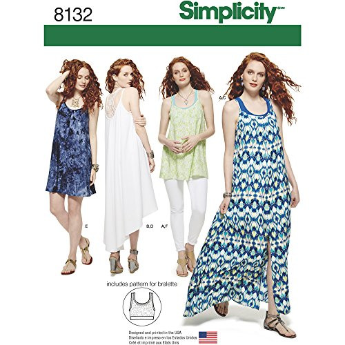 Simplicity Creative Patterns 8132 Misses' Tank Dress or Tunic and Knit Bralette, D5 (4-6-8-10-12)
