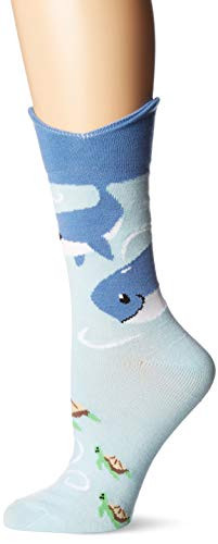 K. Bell Women s Wide Mouth Leg Eating Novelty Casual Crew Socks Whale  Blue  Shoe Size  4-10