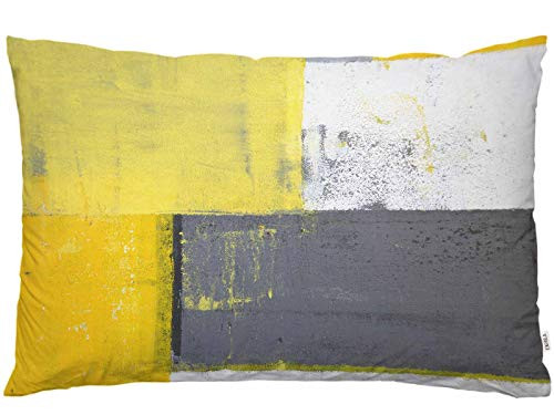 EKOBLA Throw Pillow Cover Abstract Grey and Yellow Modern Design Street Art Grunge Brushstrokes Pattern Decor Lumbar Pillow Case Cushion for Sofa Couch Bed Standard Queen Size 20x30 Inch