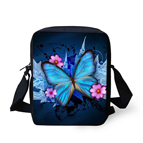 Forchrinse Blue Butterfly Messenger Bag Satchel Shoulder Bag Mini Lightweight Crossbody Bag for Girls Women School Travel