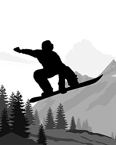 Snowboarder Silhouette - Wall Decor Art Print on a monochromatic background - 8x10 unframed print - great gift for relatives and friends who are snowboarding enthusiasts