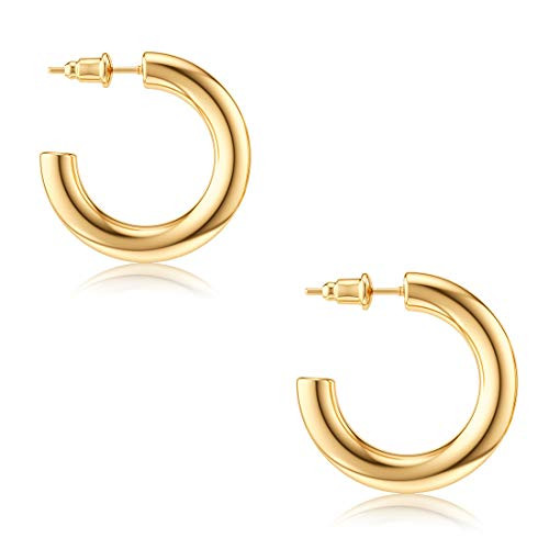 Chunky Open Hoops 18K Gold Colored Lightweight Thick Gold Hoop Earrings for Women Girls Diameter 25mm  0.98 inches