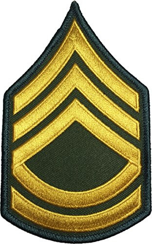 U.S. Army Sergeant E-7 First Class Rank Stripe Army Uniform Chevrons Sew on Iron on Arm Shoulder Embroidered Applique Patch - Gold on Green - By Ranger Return