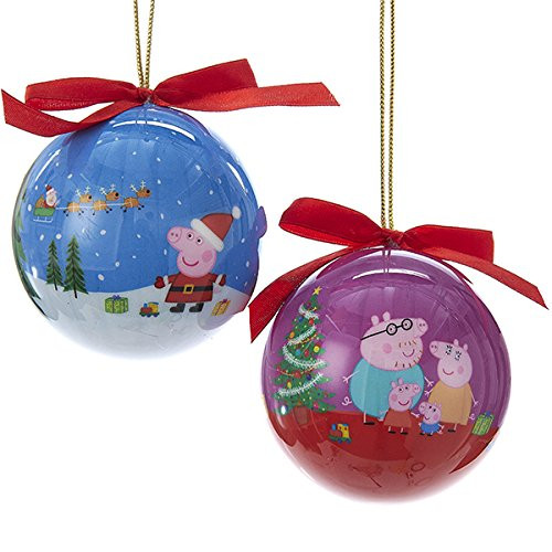 Kurt Adler 80 MM 2 Assorted Blue And Purple Peppa Pig Daddy And George Decoupage Christmas Ball Ornaments