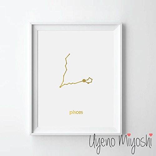 Pisces Constellation Gold Foil Art Print Constellation Horoscope Gold Print Home Nursery Room Wall Art Decor Gold Print