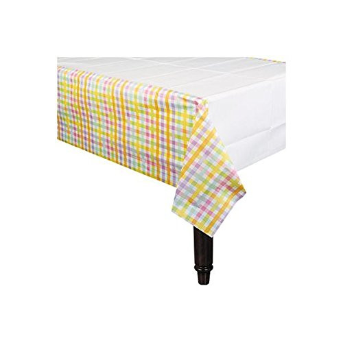 Disposable Rectangular Paper Table Cover in Colorful Pastel Gingham Print Fits 8  Tables 54 x 102 inch Multicolor