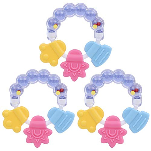 NUOBESTY 3pcs Rattle Teether Baby Toys Grab And Spin Rattle Silicone Teeth Chew Toy Early Educational Toys For Baby Infant Newborn Toddler