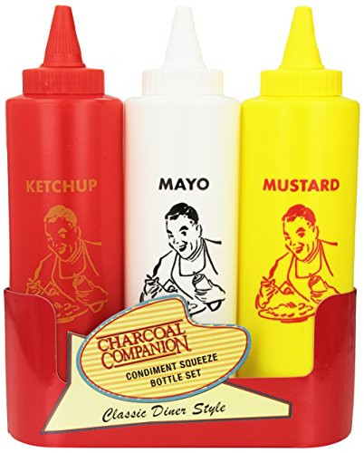 Charcoal Companion Classic Diner Condiment Bottle Set / Ketchup, Mayo, Mustard