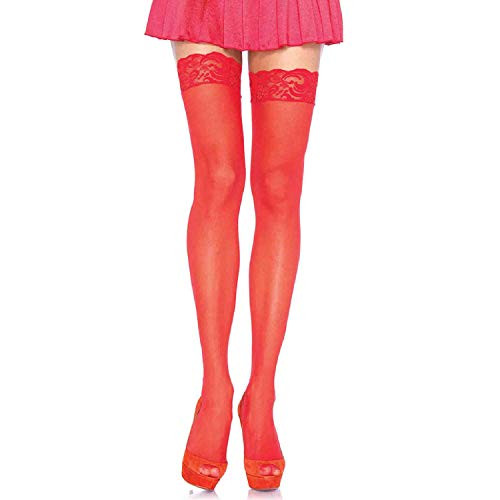 Leg Avenue Women s Lace Top Sheer Thigh Highs Red One Size