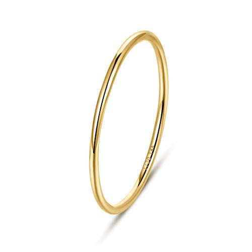 1Pc 1mm 14K Gold Filled Rings Stacking Rings for Women Stackable Thin Band Knuckle Finger Stacking Plain Ring Comfort Fit Size 10