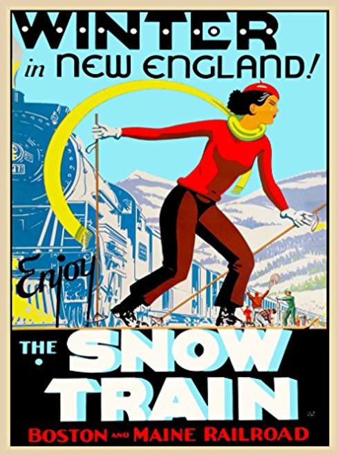 1930s Winter in New England - Enjoy The Snow Train - Boston and Maine Vintage Train Railroad Railways Travel Advertisement Poster. Poster Measures 10 x 13.5 inches. 1930s Winter in New England - Enjoy The Snow Train - Boston and Maine Vintage Train Railroad Railways Travel Advertisement Poster. Poster Measures 10 x 13.5 inches.