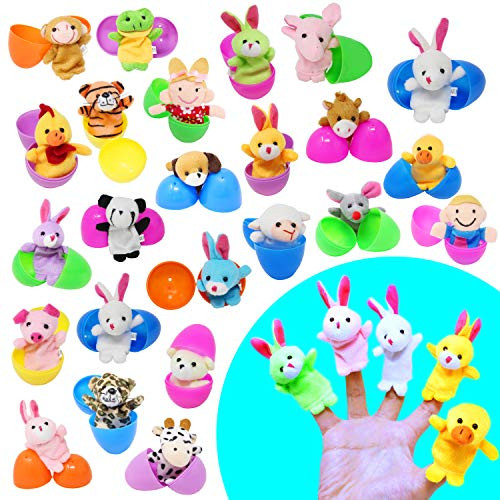 24 Pieces 2 3 8 Finger Puppet Easter Eggs for Easter Theme Party Favor Easter Eggs Hunt Basket Stuffers Fillers Classroom Prize Supplies by Joyin Toy