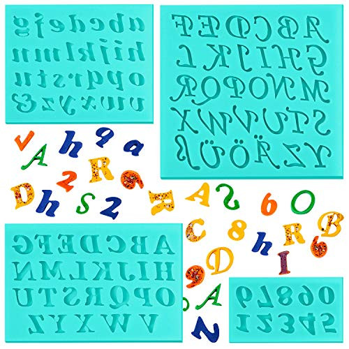 4 Pieces Christmas Letters Silicone Mold Number Silicone Mold Uppercase Letters Silicone Fondant Mold Lowercase Letters Chocolate Mold Handmade Soap Mold Biscuit Ice Cube Tray for Desserts  Green