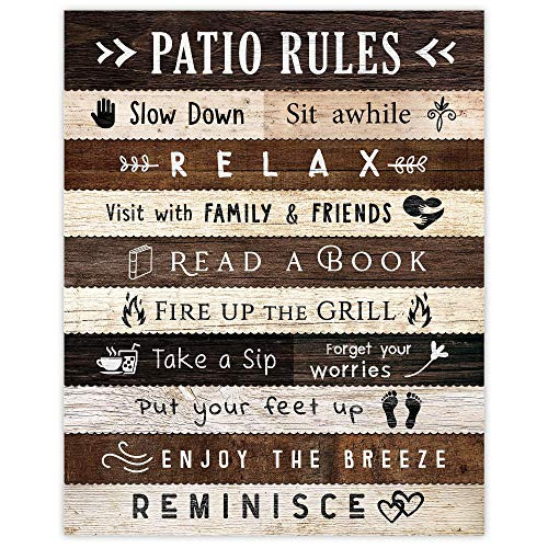 Farmhouse Patio Rules Poster Prints Set of 1  8x10  Unframed Photo Wall Art Decor Gifts Under 15 for Home Office Kitchen Bathroom Man Cave College Student Teens Teacher Coach Fan