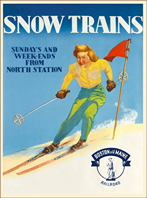Snow Trains Ski Skiing Boston and Maine Railroad Massachusetts Vintage Train Railroad Railways Travel Home Collectible Wall Decor Advertisement Art Poster Print. Measures 10 x 13.5 inches