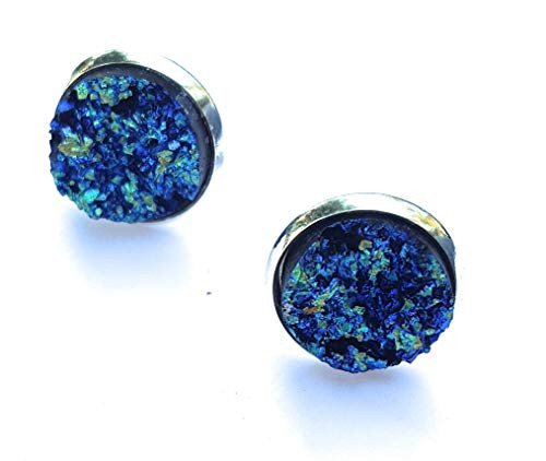 Handmade Faux Druzy Stud Earrings Blue Geode nickel free for sensitive ears Handmade Faux Druzy Stud Earrings Blue Geode nickel free for sensitive ears