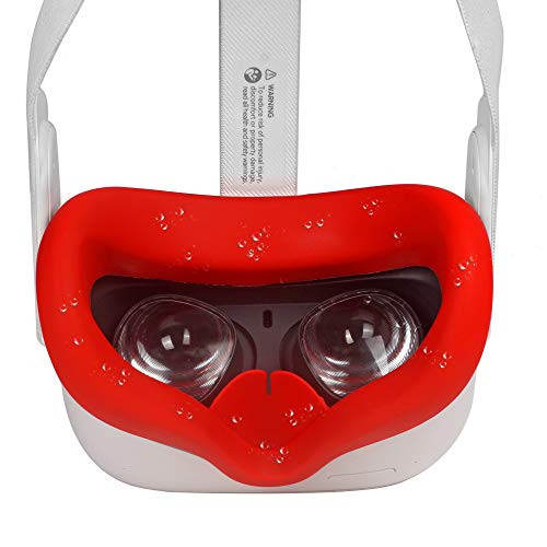 pordsioc Silicone VR Face Cover for Oculus Quest 2 Face Pad  and  Face Cushion Compatible with Oculus Quest 2 VR Headset Accessories  Red