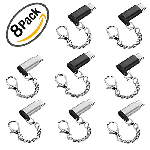 8 Pack Usb Type C To Micro Usb Adapter,Viaky Data Syncing and Charging Converter Aluminum C to Micro USB Convert Connector with Keychain for Samsung Galaxy S9 S8 Note 8,Pixel 2 XL,LG V20 G5