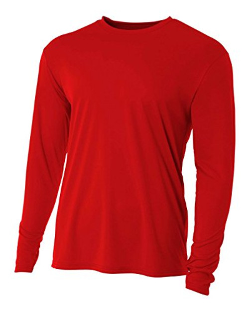 A4 Youth Cooling Performance Crew Long Sleeve T-Shirt Scarlet Medium