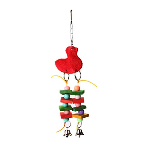 POPETPOP Bird Chewing Toy Wooden Block Parrot Toys Swing Bell Bird Swing Toy Finch Budgie Parakeets Cockatiels Conures Love Birds  Random Color
