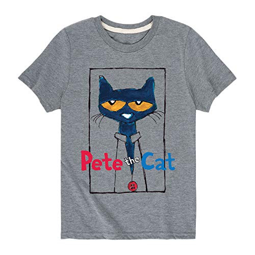 Pete The Cat Frame with Button - Youth Short Sleeve Graphic T-Shirt Athletic Heather